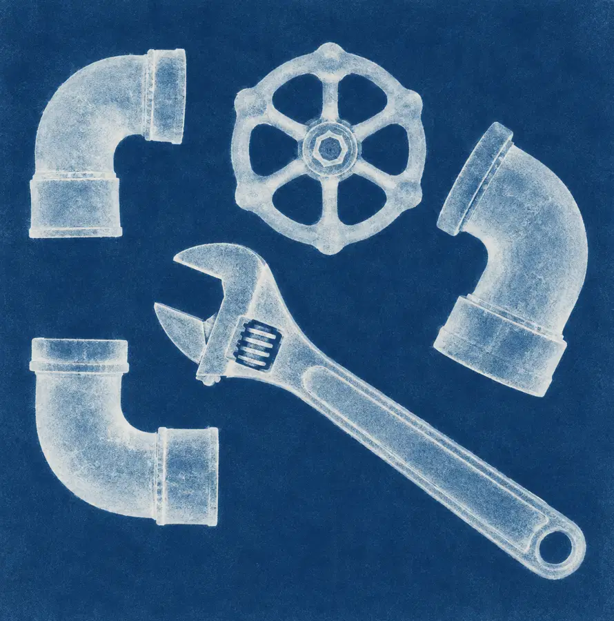 Illustration of plumbing businesses equipment and workspace